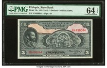 Ethiopia State Bank of Ethiopia 5 Dollars ND (1945) Pick 13c PMG Choice Uncirculated 64 EPQ. 

HID09801242017