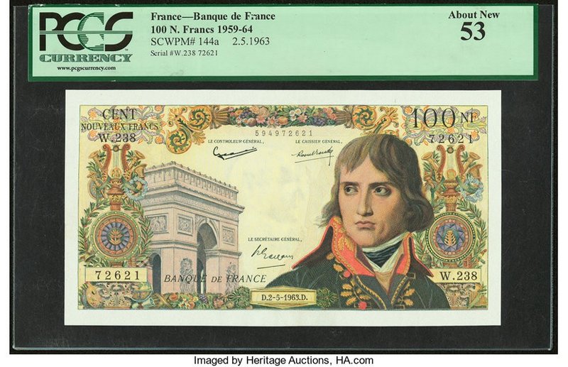 France Banque de France 100 Nouveaux Francs 2.5.1963 Pick 144a PCGS About New 53...