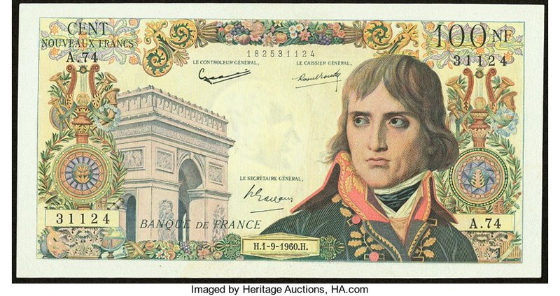 France Banque de France 100 Nouveaux Francs 1.9.1960 Pick 144a Very Fine. 

HID0...