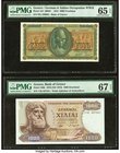 Greece German Occupation; Bank Of Greece 5000; 1000 Drachmai 1943; 1970 (ND 1972) Pick 122; 198b Two Examples PMG Gem Uncirculated 65 EPQ; Superb Gem ...