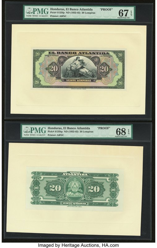 Honduras Banco Atlantida 20 Lempiras ND (1932-45) Pick S125fp; S125bp Front And ...