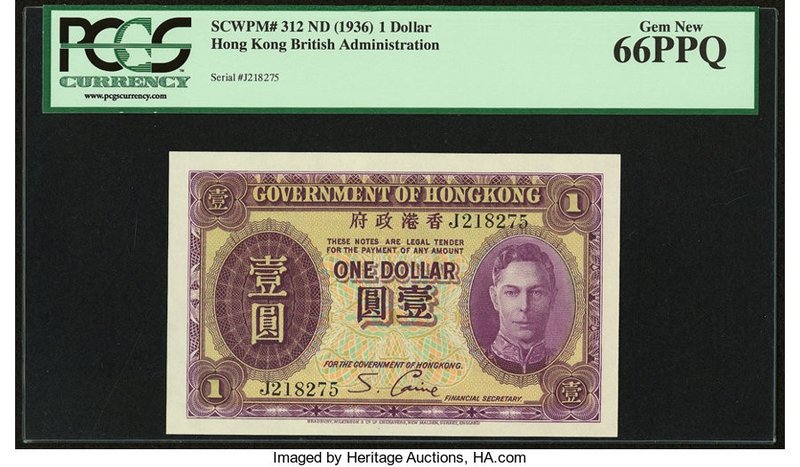 Hong Kong Government of Hong Kong 1 Dollar ND (1936) Pick 312 KNB2a PCGS Gem New...