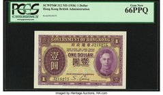 Hong Kong Government of Hong Kong 1 Dollar ND (1936) Pick 312 KNB2a PCGS Gem New 66PPQ. 

HID09801242017