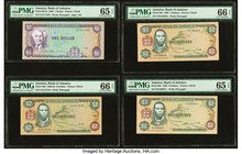 Jamaica Bank of Jamaica Lot Of Eight PMG Graded Examples. 1 Dollar 1.1.1990 Pick 68Ad PMG Gem Uncirculated 65 EPQ; 2 Dollars 25.2.1992 Pick 69d PMG Ge...