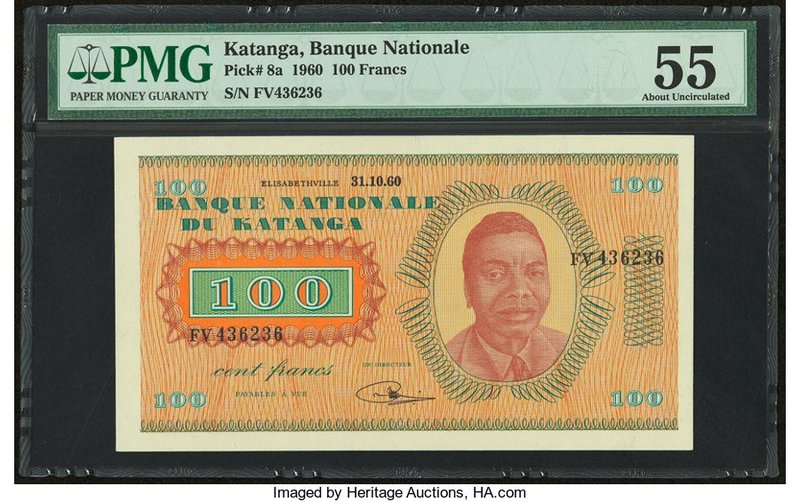 Katanga Banque Nationale du Katanga 100 Francs 31.10.1960 Pick 8a PMG About Unci...