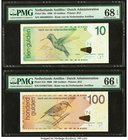 Netherlands Antilles Bank van de Nederlandse Antillen 10; 100 Gulden 1998; 2006 Pick 28a; 31d Two Examples PMG Superb Gem Unc 68 EPQ; Gem Uncirculated...