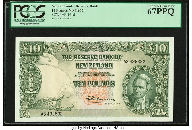 New Zealand Reserve Bank of New Zealand 10 Pounds ND (1967) Pick 161d PCGS Super...