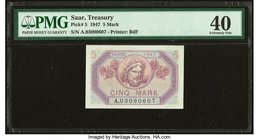 Saar Treasury 5 Mark 1947 Pick 5 PMG Extremely Fine 40. 

HID09801242017