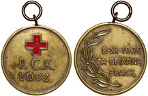 II RP, Medal za ofiarną pracę 8.XI.1936 PCK Łódź
 Rzadkie odznaczenie PCK w wersji brązowej. Patyna, nalot. Lekkie ślady noszenia. Stan zachowania pr...