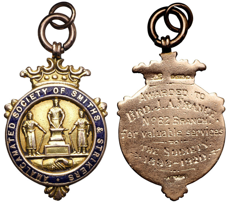 England, Award Badge of Amalgamated Society of Smiths and Strikers gold
Anglia,...