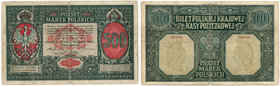 II RP, 500 marek polskich 1919 Dyrekcja PKKP
 Jeden z najrzadszych banknotów II RP. Obiegowy egzemplarz. 3 złamania pionowe i jedno poziome, złamania...