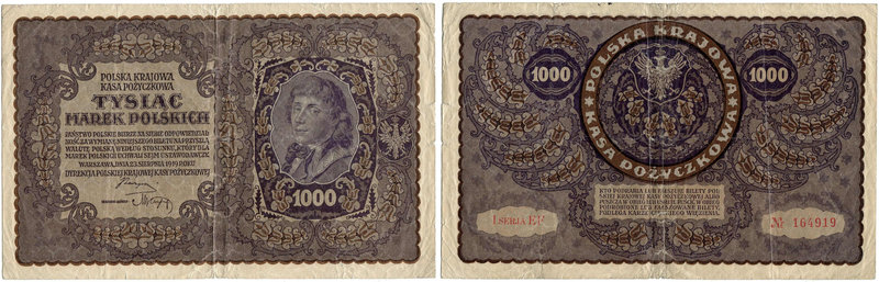 II RP, 1000 marek polskich 1919
 Złamania. Obiegowy egzemplarz. Minimalne nadda...
