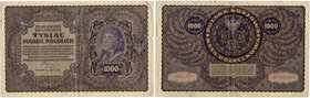 II RP, 1000 marek polskich 1919
 Złamania. Obiegowy egzemplarz. Minimalne naddarcia. 
Grade: VF- 
Reference: Miłczak 29b
Estimate: EUR 23 - 34