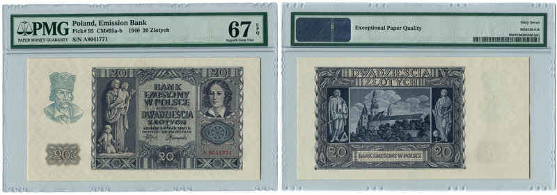 GG, 20 złotych 1940 - PMG 67
 Wyśmienity, okazowy egzemplarz. 

Grade: PMG 67...