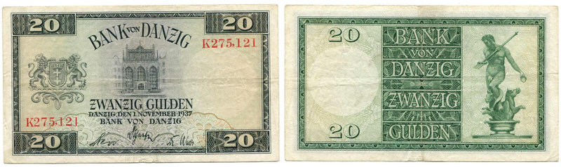 Wolne Miasto Gdańsk, 20 guldenów 1937
 Rzadszy banknot o bardzo przyjemnej prez...
