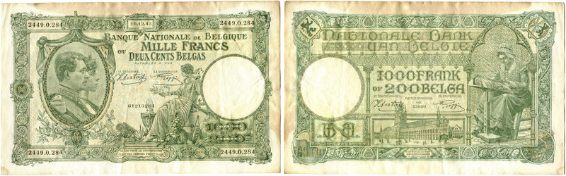 Belgium, 1000 francs/200 belgas 1943
Belgia, 1000 franków/200 belgas 1943
 Cie...