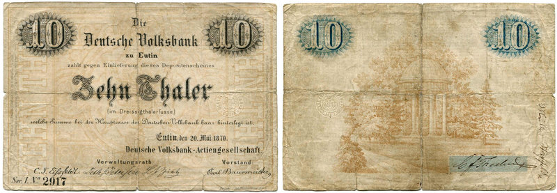 Germany, Volksabnk in Eutin, 10 thaler 1870
Niemcy, Eutin, 10 talarów Deutsche ...