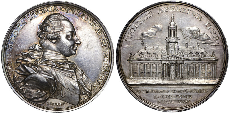 Kurlandia, Piotr Biron, Medal na otwarcie gimnazjum w Mitawie 1775
 Piękny egze...
