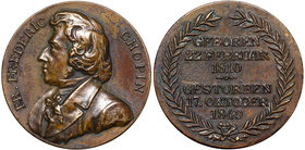 Deutschland, Frederic Chopin Medaille
Niemcy, Medal Fryderyk Chopin XIX/XX wiek
 Ładny ceikawy medal ku pamięci artysty. Niesygnowany. Awers: popier...
