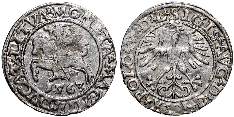 Zygmunt II August, Półgrosz 1563 Wilno - L/LITVA
 Ładny egzemplarz. Odmiana z k...