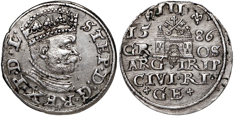 Stefan Batory, Trojak 1586 Ryga - nieopisany D:G
 Piękny, okołoemnniczy egzempl...