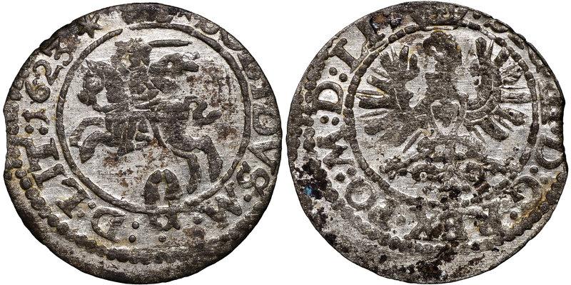 Zygmunt III Waza, Szeląg 1623 Wilno - M D LI
 Piękny, menniczy egzemplarz. Drob...