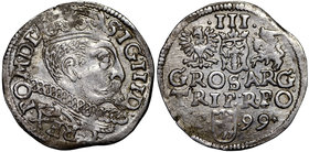 Zygmunt III Waza, Trojak 1599 Poznań - *P•-•99*
 Ładny, lekko niedobity egzemplarz. Moneta wybita z końcówki blachy. Nieopisany u Igera wariant inter...