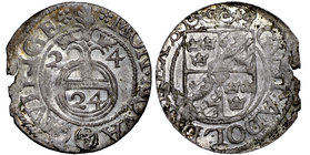 Szwedzka okupacja Rygi, Gustaw Adolf, Półtorak 1624 Ryga
 Piękny egzemplarz, z zachowanym połyskiem menniczym.&nbsp; Mennicze wykruszenie krążka. Sre...