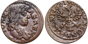 Jan II Kazimierz, Szeląg koronny 1661 Ujazdów
 Bardzo ładny egzemplarz tzw. boratynki.&nbsp; Ciekawy wariant. 

Grade: XF/XF+ 
Reference: Wolski K...