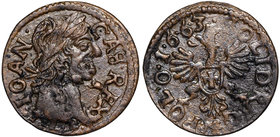 Jan II Kazimierz, Szeląg koronny 1663 Ujazdów - 1•6•6•3
 Piękny, okołomenniczy egzemplarz. Odmiana z datą rozdzieloną kropkami. 
Grade: XF/XF+ 
Ref...