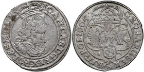 Jan II Kazimierz, Szóstak 1664 Bydgoszcz - L R
 Ładnie wybity egzemplarz. Końcówka blachy. Odmiana z końcówką legendy awersu L R. Srebro, średnica 25...