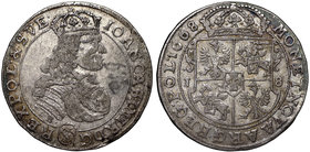 Jan II Kazimierz, Ort 1668 Bydgoszcz - SVE
 Obiegowy egzemplarz. Numer tuszem na awersie. Patyna. Odmiana z końcówką legendy awersu SVE. Srebro, śred...