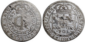 Jan II Kazimierz, Tymf 1664 Kraków - mała korona
 Ładny egzemplarz, z typowym niedobiciem obrzeża. Wybity z lekkiej końcówki blachy. Wyrób mennicy kr...