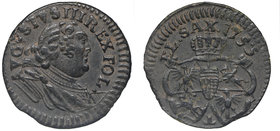 August III Sas, Szeląg 1753 Gubin - odwrócone T
 Bardzo ładny detal. Patyna, nalot. 
Grade: XF 
Reference: Kopicki 2074
Estimate: EUR 34 - 46