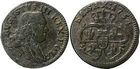 August III Sas, Szeląg 1754 Grunthal
 Naturalny obiegowy egzemplarz w ciemnej patynie. 
Grade: VF 
Reference: Kopicki 2076
Estimate: EUR 11 - 16