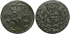 Poniatowski, Grosz 1765 g
 Ładny, obiegowy egzemplarz. Ciemnozielona patyna. 
Grade: VF/VF+ 
Reference: Gorzkowski 49.1.A.1, Parchimowicz-Brzezińsk...