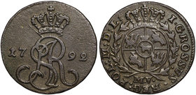 Poniatowski, Grosz 1792 M.V.
 Ładny egzemplarz. 

Grade: VF/VF+ 
Reference: Parchimowicz-Brzeziński 5.D1, Plage 186, Kopicki 2226, Berezowski 0,2 ...