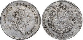 Poniatowski, Złotówka 1766 F.S.
 Ładny egzemplarz. Krążek z lekkim justunkiem. Patyna, nalot. Odmiana z I-szym typem orłów. Srebro, średnica 27,5 mm,...