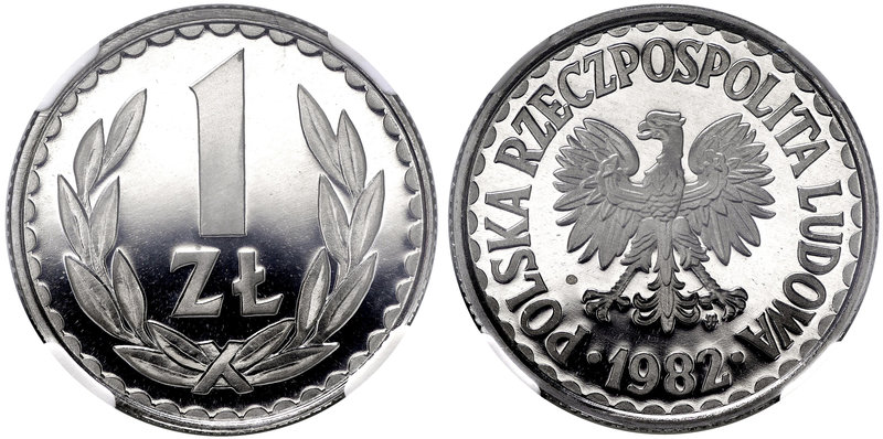PRL, 1 złoty 1982 - NGC PF69 Ultra Cameo
 Piękny, menniczy egzemplarz wybity st...