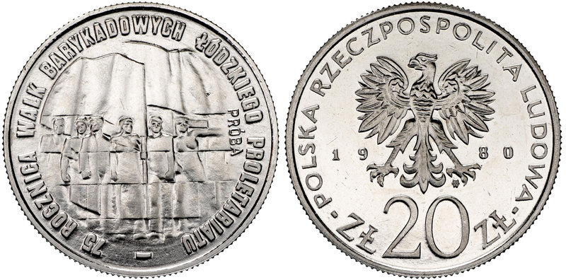 PRL, 20 złotych 1980 Walki barykadowe PRÓBA Nikiel
 Menniczy egzemplarz. Nakład...