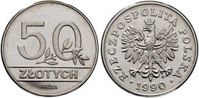 III RP, 50 złotych 1990 PRÓBA Nikiel
 Rysy w tle. 
Grade: Proof- 
Estimate: EUR 69 - 92