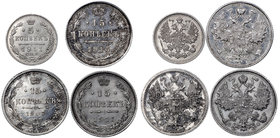 Rosja, Mikołaj II, Zestaw 5-15 kopiejek 1907-1915
 Piękne mennicze i okołomennicze egzemplarze. 
Grade: 2 do 1+ 
Estimate: EUR 28 - 41
