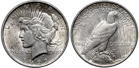 USA, Peace dollar 1922
USA, Dolar 1922 'Peace dollar'
 Ładny egzemplarz. Srebro, średnica 38 mm, waga 26,7 g. 
Grade: XF-/XF 
Reference: Krause KM...