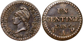 France, I Republic, 1 centime 1797
Francja, I Republika, 1 centime 1797
 Ładny egzemplarz. Miedź, średnica 18 mm, waga 2,3 g. 
Grade: XF- 
Referen...