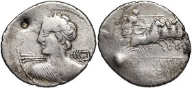 Roman Republic, C. Licinius Macer, Denarius 84 BC
Republika Rzymska, C. Licinius Macer, Denar 84 r.p.n.e - kontramarka bankierska
 Obiegowy egzempla...