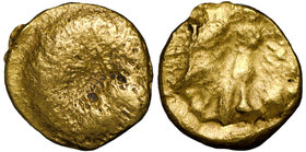 Celtic, Boii, 1/24 stater gold - Athena-Alkis
Celtowie, Bojowie(?), 1/24 statera - Atena-Alkis
 Ładny egzemplarz, ciekawszy typologicznie. Awers: ko...