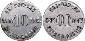 Polska, Obóz jeniecki, Dolna Grupa, 10 pfennigów
 Menniczy egzemplarz pieniądza obozowego. Cyna, średnica 27 mm, waga 2,16 g. 
Grade: AU/UNC 
Estim...