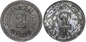 Pomorze, Szczecin-Dąbie, Obóz jeniecki, 2 pfennigi
 Piękny, menniczy egzemplarz. Patyna. Cyna, średnica 18 mm, waga 1,38 g. 
Grade: AU 
Estimate: E...