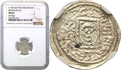 COLLECTION Medieval coins
POLSKA/POLAND/POLEN/SCHLESIEN/GERMANY

Boleslaw IV the Curly (1146-1173). Denar 1146-1157 NGC MS61 
Aw.: Książę z miecze...