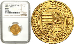 COLLECTION Medieval coins
POLSKA/POLAND/POLEN/SCHLESIEN/GERMANY

Goldgulden (floren) no date (1441), Hermanstadt (Sibiu) NGC AU58
Aw.: Czteropolow...